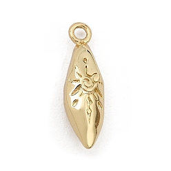 Real 18K Gold Plated Brass Pendants, Leaf with Sun Charms, Real 18K Gold Plated, 19x5x4mm, Hole: 1.6mm
