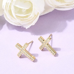 Настоящее золото 18K Серьги-гвоздики из латуни с микропаве и прозрачным кубическим цирконием, без кадмия и без свинца, долговечный, стойки покрытие, реальный 18 k позолоченный, 14x10.5 мм