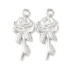 Нержавеющая Сталь Цвет 304 подвески из нержавеющей стали, цветок розы, без кадмия и без свинца и без никеля, цвет нержавеющей стали, 34.5x14.5x2.5 мм, отверстие : 3 мм