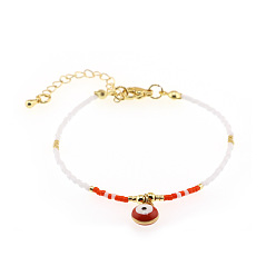 Красный Богемные браслеты из сплава с эмалью и подвесками, Украшения из стеклянного бисера для женщин, злые глаза, красные, 11.02 дюйм (28 см)