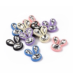 Mixed Color Acrylic Cabochons, with Acrylic Rhinestone, Rabbit Head, Mixed Color, 35x31x7mm