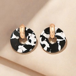 Черный Акриловые пуссеты, диск, золотые, чёрные, 30x27 мм