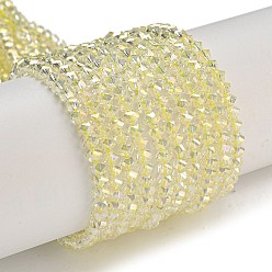 Champagne Gold Стеклянные бусины с гальваническим покрытием , гальваническое покрытие, граненые, двухконусные, шампанское золото, 4x4x3 мм, отверстие : 1 мм, около 149 шт / нитка, 12.2~12.6'' (31~32 см)