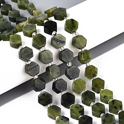 Другие Нефриты Бусы из натурального канадского нефрита, шестиугольник, с бисером, 8~10x8~10x4~5 мм, отверстие : 0.9~1 мм, около 18~19 шт / нитка, 7.68~8.07'' (19.5~20.5 см)