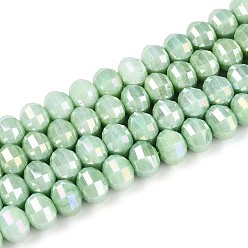 Аквамарин Антикоррозийные гальванические стеклянные бусины, имитация драгоценных камней, рондель, с покрытием AB цвета, граненые, два тона, аквамарин, 8x6 мм, отверстие : 1~1.2 мм, около 60~62 шт / нитка, 14.92~15.16'' (37.9~38.5 см)