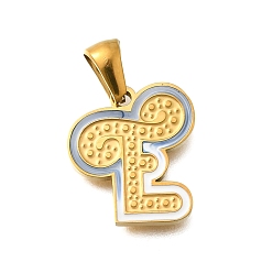 Letter E 304 подвески из нержавеющей стали, с эмалью, ионное покрытие (ip), лазерная резка, реальный 18 k позолоченный, Письмо E, 16x15x1.5 мм, отверстие : 5.5x2.5 мм