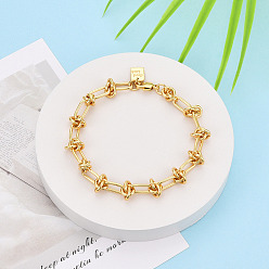 Настоящее золото 18K Браслеты-цепочки из латуни для женщин, с узлом и печатью удачи, без никеля , реальный 18 k позолоченный, 8-1/4 дюйм (21 см)