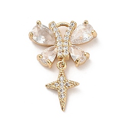 Звезда Латунные микро проложить кубического циркония подвески, звезда, 20x14.5x3 мм, отверстие : 2x1.8 мм