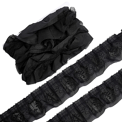 Negro 8yardas de ribete de encaje floral, cinta de poliéster para hacer joyas, accesorios de la ropa, negro, 2-1/4 pulgada (58 mm)