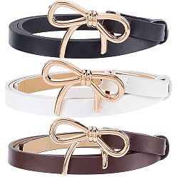 Couleur Mélangete 3pcs 3 ceintures à chaîne en cuir PU avec nœud papillon en alliage de couleurs pour femmes, or, couleur mixte, 990x13x3mm, 1 pc / couleur
