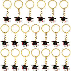 Golden 20Pcs Zinc Alloy Enamel Graduation Hat Keychains, with Split Key Rings, Golden, 77mm