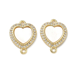 Настоящее золото 18K Шармы-соединители из латуни с микропаве из кубического циркония, сердечные соединения с натуральной белой раковиной, долговечный, стойки покрытие, без свинца и без кадмия, реальный 18 k позолоченный, 19x14x3 мм, отверстие : 1.6 мм