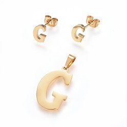 Letter G 304 стали подвески и серьги-гвоздики комплекты ювелирных изделий из нержавеющей, алфавит, letter.g, 20~23x13~19x1.5 мм, отверстия: 6x3 mm, 6~10x6~9x1 mm, штифты : 0.8 мм