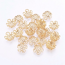 Real 18K Gold Plated Long-Lasting Plated Brass Bead Caps, 5-Petal, Real 24K Gold Plated, 10x4mm, Hole: 1mm