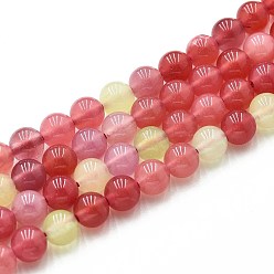 Лосось Природного кварца нитей бисера, окрашенные, круглые, имитации агата, salmon, 6~6.5 мм, отверстие : 0.9~1 мм, около 60~63 шт / нитка, 14.96~15.35 дюйм (38~39 см)