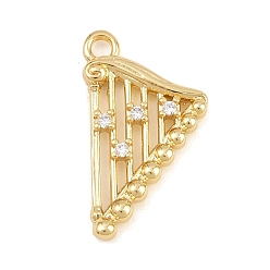 Chapado en Oro Real 18K Latón micro pavimenta claro colgantes de circonio cúbico, amuletos de arpa, real 18 k chapado en oro, 20x11x2.5 mm, agujero: 1.8 mm