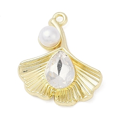 Золотой Подвески из сплава и страза, с абс пластмассовыми жемчужными бисером, стойки покрытие, без кадмия, без никеля и без свинца, гинкго лист, золотые, 21x17.5x5.5 мм, отверстие : 1.2 мм