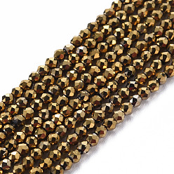 с Золотистым Покрытием Гальванические стеклянные бусины, граненые, рондель, с золотым покрытием, 2 мм, отверстие : 0.5 мм, около 192~194 шт / нитка, 12.99~13.39 дюймов (33~34 см)