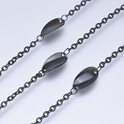 Electrophoresis Black 304 кабельные цепи из нержавеющей стали, с овальными звеньями, пайки, с катушкой, Плоско-овальные, ионное покрытие (ip), электрофорез черный, 12x6x0.3 мм, около 32.8 футов (10 м) / рулон