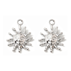 Платинированный Латунные микро проложить кубического циркония подвески, без кадмия, без никеля и без свинца, солнце, Реальная платина, 16x12x2.5 мм, отверстие : 1.4 мм