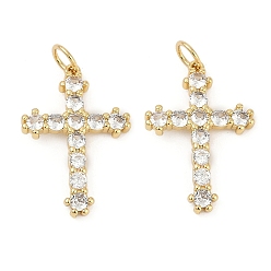 Настоящее золото 18K Латунные микро проложить кубического циркония подвески, крест прелести, без кадмия и без свинца, долговечный, стойки покрытие, реальный 18 k позолоченный, 22.5x15.5x2.5 мм, отверстие : 3.5 мм