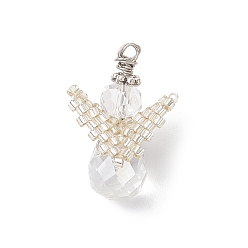 Белый Стеклянные подвески, ангел, со стеклянным бисером и медной проволокой, граненые, белые, 22.5x15x11 мм, отверстие : 1.6 мм