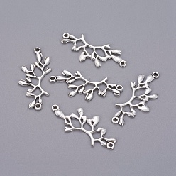 Античное Серебро Литые звенья / разъемы, без свинца и без кадмия, лист, античное серебро, 38x17x2 мм, отверстие : 1.5 мм