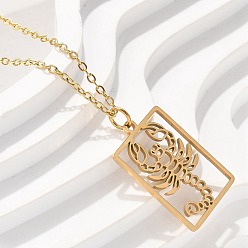 Скорпион 304 ожерелье нержавеющей стали, реальный 18 k позолоченный, выдолбить квадратную пластину с изображением двенадцати созвездий, Скорпион, 17.76 дюйм (45.1 см)