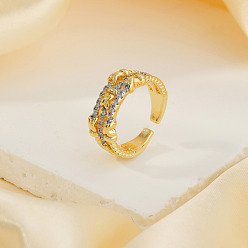 Золотой Латунные кольца из манжеты с прозрачным цирконием, золотые, 6 мм, внутренний диаметр: 17 мм