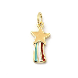 Звезда Латунь эмаль прелести, с прыжковых колец, реальный 18 k позолоченный, без кадмия, без никеля и без свинца, звезда, 15x7x2 мм, отверстие : 3.2 мм