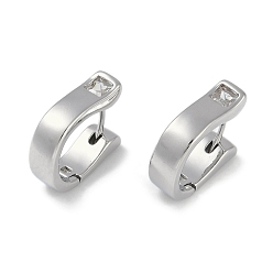 Платинированный Латунные серьги-кольца из прозрачного кубического циркония, Реальная платина, 14x4.5 мм