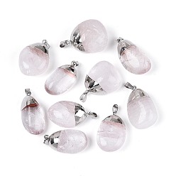 Хрусталь Природного кварца хрустальных подвесок, подвески из самородков горного хрусталя, с 201 защелкивающимися дужками из нержавеющей стали и латунной фурнитурой., цвет нержавеющей стали, 23~37x12.5~25x8~21.5 мм, отверстие : 5.5~7.5x2.5~4 мм