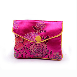 Средний Фиолетово-красный Прямоугольные тканевые мешочки на молнии в китайском стиле, с цветочным узором и кнопкой, средне фиолетовый красный, 7.5x9.5 см
