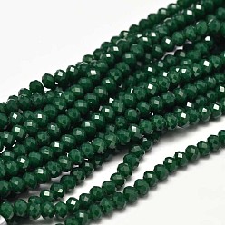 Dark Green Faceted Rondelle Glass Beads Strands, Dark Green, 4x3mm, Hole: 1mm, about 127~135pcs/strand, 17.8 inch