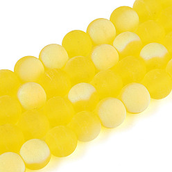 Золотистый Матовые прозрачные стеклянные бусины, круглые, с половиным покрытием, с покрытием AB цвета, золотые, 8~8.5 мм, отверстие : 1 мм, около 51~53 шт / нитка, 14.57~15.35'' (37~39 см)