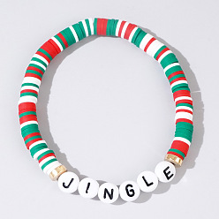 Разноцветный Рождественские браслеты из смолы и акриловых бусин с колокольчиками, эластичные., праздничные украшения для женщин, красочный, 6.89 дюйм (17.5 см)