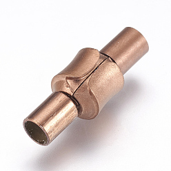 Красная Медь 304 европейские застежки из нержавеющей стали с концами шнура, гладкая поверхность, колонка, Красная медь, 22x8 мм, отверстие : 3 мм