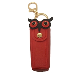 Красный Сумки для хранения помады из искусственной кожи совы, портативный органайзер для бальзама для губ для женщин, с брелком из сплава золотистого цвета, красные, мешок: 8x3x2.5 см