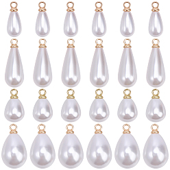 Golden ABS Plastic Pearl Pendants, Teardrop Charm, with Alloy Loop, Golden, 13~19x6~10mm, Hole: 1.6mm, 100pcs 4 styles