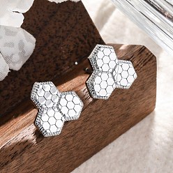 Платинированный Латунь серьги, соты, Реальная платина, 11x10.5 мм