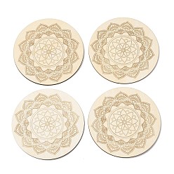 Цветок Сакральная геометрия деревянная сетка, Кристаллические решетки и подставки под алтарь с лазерной гравировкой, круглые, цветок, 100x2.5 мм