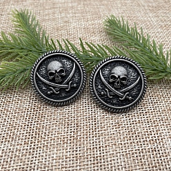 Bronce de cañón Botones de la aleación, con tornillos, accesorios de bricolaje, redondo plano con calavera pirata concho, gunmetal, 3 cm