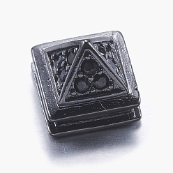 Black Brass Micro Pave Cubic Zirconia Rivet Beads, Cone, Gunmetal, Black, 9.5x9.5x8mm, Hole: 2mm
