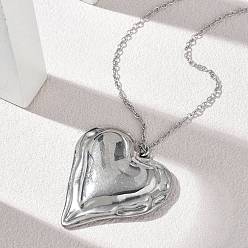 Stainless Steel Color Valentine's Day 304 Stainless Steel Textured Pendant Necklaces, Heart, Tarnish Free, Stainless Steel Color, 15.94 inch(40.5cm)