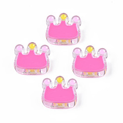 Ярко-Розовый Прозрачные акриловые бусины, с эмалью, корона, ярко-розовый, 22x25x8 мм, отверстие : 2.5 мм