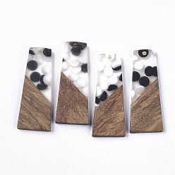 Clear Resin & Walnut Wood Pendants, Trapezoid with Spot, Clear, 49x19x3.5mm, Hole: 2mm
