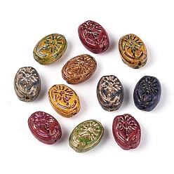 (52) Непрозрачная лаванда Краска для запекания Пикассо и стеклянные бусины, инкрустированные золотым металлом, овальные, разноцветные, 11.5x8x5.5 мм, отверстие : 1~1.2 мм