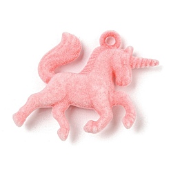 Светло-Коралловый Кулоны из флокированной смолы, прелести единорога, свет коралловый, 33x41x9.5 мм, отверстие : 3 мм