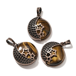 Тигровый глаз Природных тигровый глаз подвески, с латунной фурнитурой , плоско-круглые, 26.5x23x9 мм, отверстие : 8x5 мм