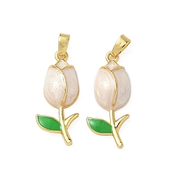 Белый Латунь эмаль подвески, очарование розы, реальный 18 k позолоченный, белые, 24.5x10x5 мм, отверстие : 2.5x5 мм